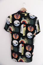 Vintage Retro Black Mens Relax Fit Hawaiian Shirt Printed Summer Design