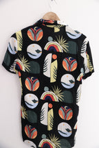 Vintage Retro Black Mens Relax Fit Hawaiian Shirt Printed Summer Design