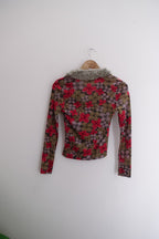 Vintage Kookai womens fur neck floral print multi long sleeve blouse