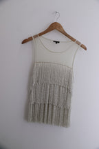 Vintage River Island Premium Embellished Fringe White Medium Mini Dress