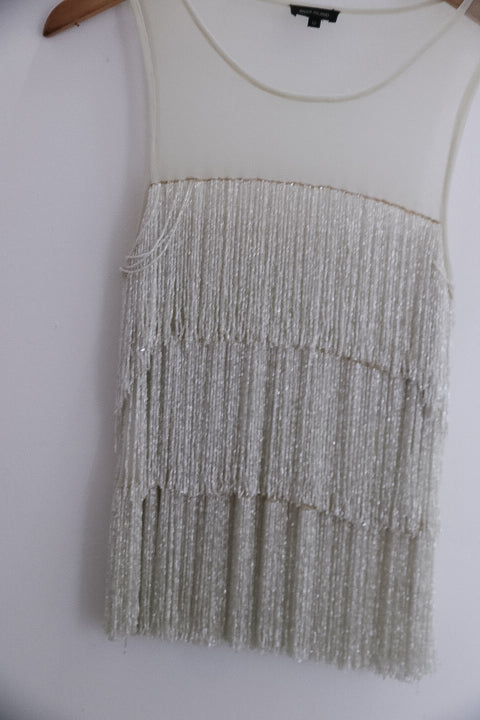 Vintage River Island Premium Embellished Fringe White Medium Mini Dress