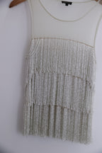 Vintage River Island Premium Embellished Fringe White Medium Mini Dress