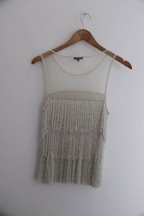 Vintage River Island Premium Embellished Fringe White Medium Mini Dress
