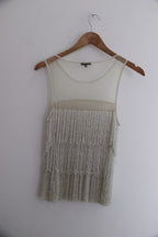Vintage River Island Premium Embellished Fringe White Medium Mini Dress