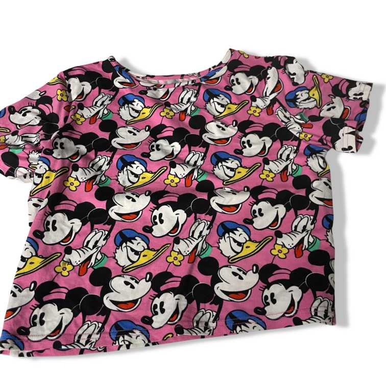 Vintage pink Mickey Mouse all over print Disney cartoon women’s T-shirt in S/M|L18 W16|SKU 5464