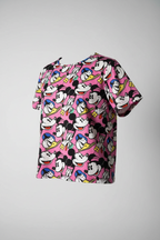Vintage pink Mickey Mouse all over print Disney cartoon women’s T-shirt in S/M|L18 W16|SKU 5464