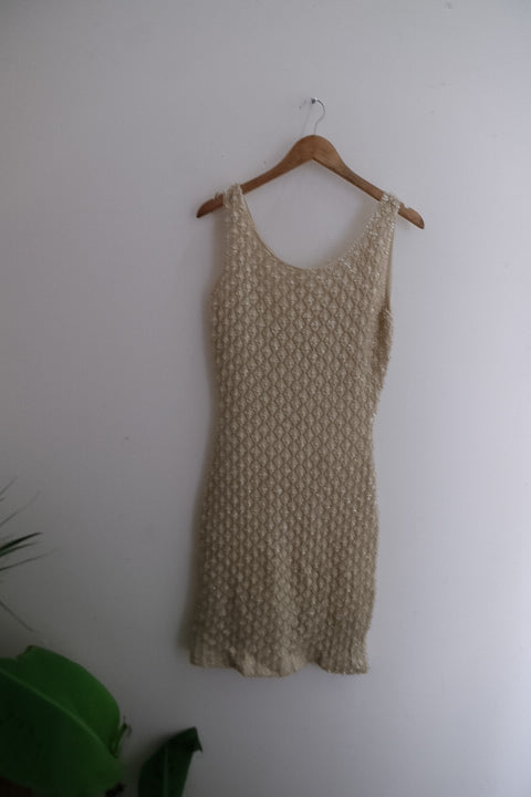 Vintage knit mini sleeveless summer grey dress size 10
