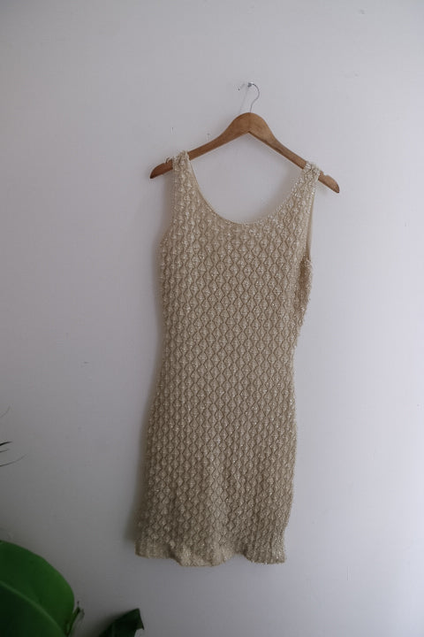 Vintage knit mini sleeveless summer grey dress size 10