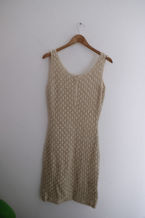 Vintage knit mini sleeveless summer grey dress size 10