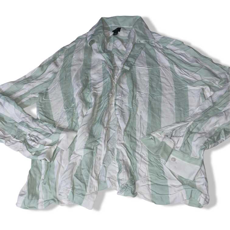 Vintage women's River island Mint green & white stripe Linen Blend Shirt in L|L28 W22| SKU 5470