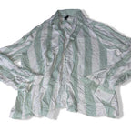 Vintage women's River island Mint green & white stripe Linen Blend Shirt in L|L28 W22| SKU 5470