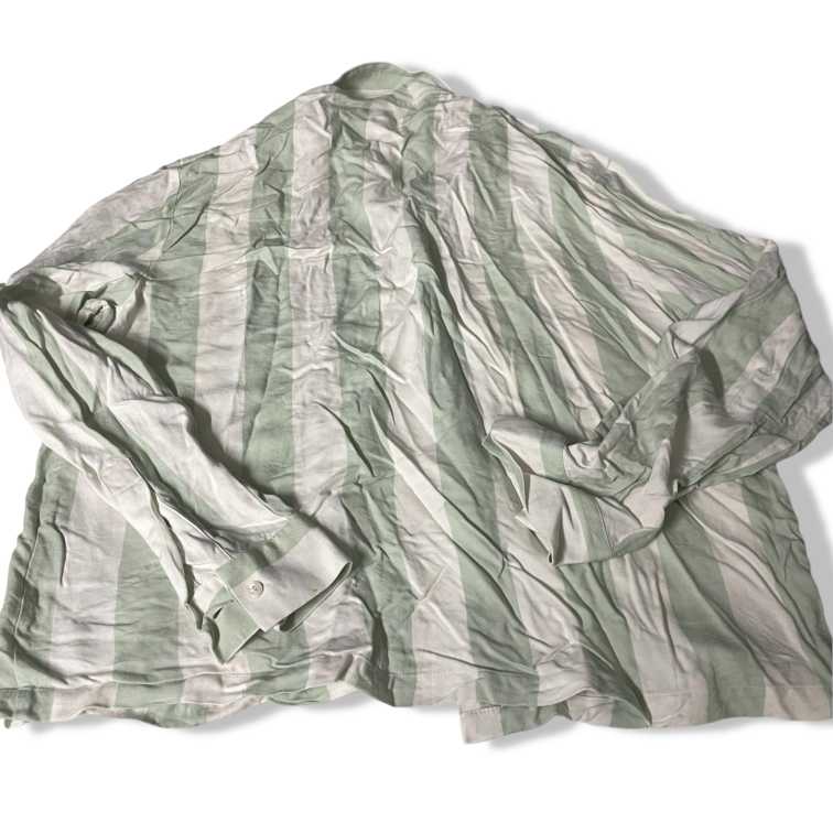 Vintage women's River island Mint green & white stripe Linen Blend Shirt in L|L28 W22| SKU 5470