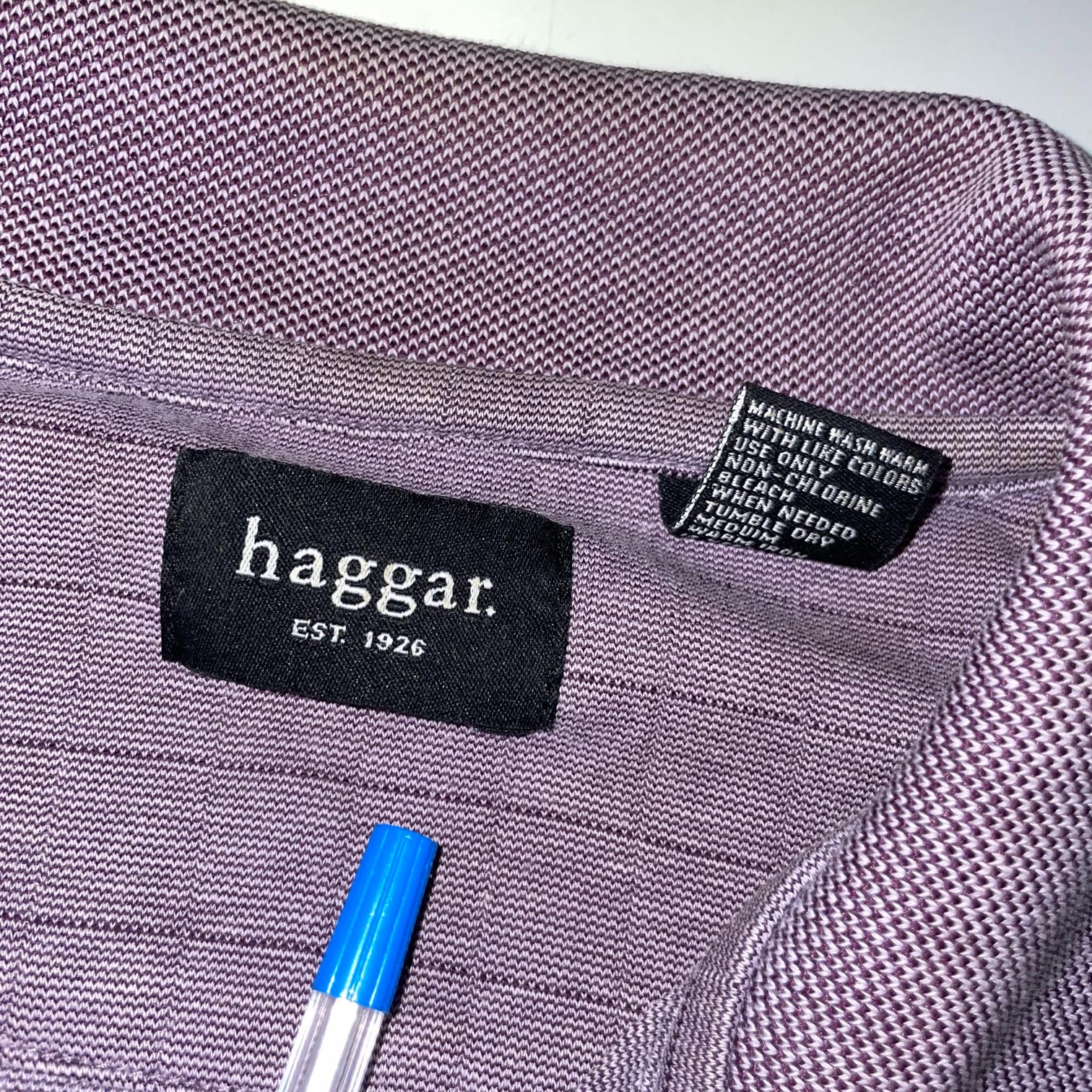 Vintage men Haggar purple Textured Grindle short sleeve Polo in S|L28W19|SKU 5472
