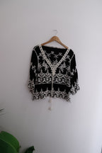 Vintage Womens Fashion Summer Tops Lace Black Large Blouse