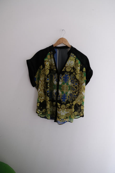 Vintage Women's Plus size boho Floral Print Short Sleeve blouse