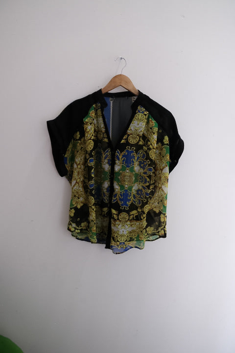 Vintage Women's Plus size boho Floral Print Short Sleeve blouse