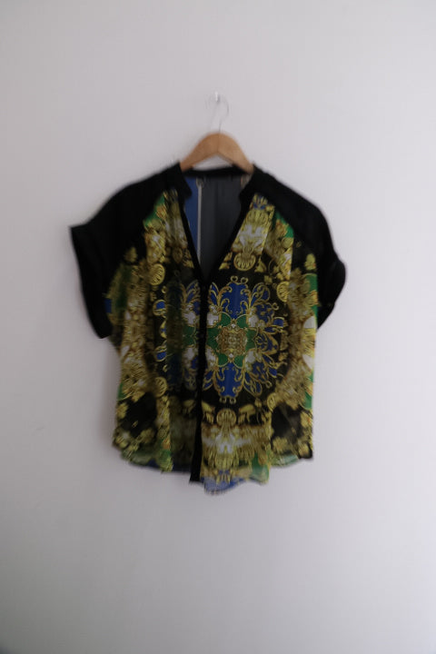 Vintage Women's Plus size boho Floral Print Short Sleeve blouse