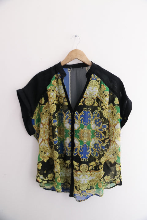 Vintage Women's Plus size boho Floral Print Short Sleeve blouse