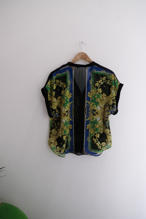 Vintage Women's Plus size boho Floral Print Short Sleeve blouse