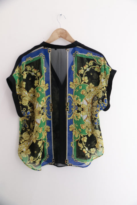 Vintage Women's Plus size boho Floral Print Short Sleeve blouse