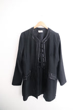 Vintage womens black midlength coat With Frog & Ribbon