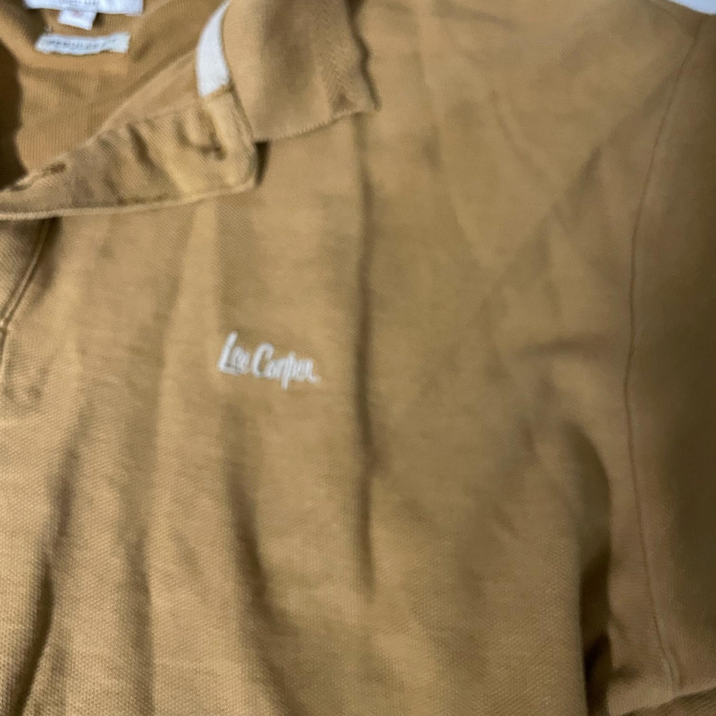 Vintage Men’s Lee Cooper Khaki Olive Green short sleeve regular fit polo shirt in M|L27W19|SKU 5490