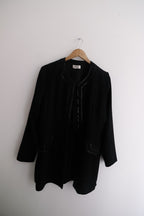Vintage womens black midlength coat With Frog & Ribbon