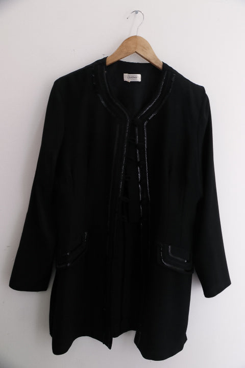 Vintage womens black midlength coat With Frog & Ribbon