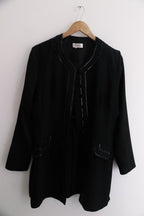 Vintage womens black midlength coat With Frog & Ribbon