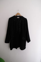 Vintage womens black midlength coat With Frog & Ribbon