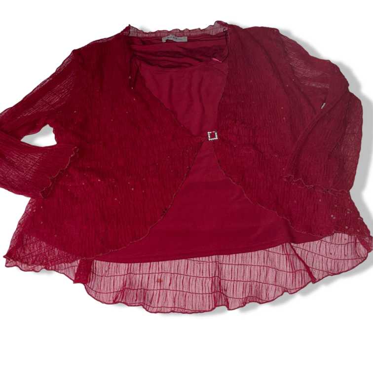 Vintage women Bassini Y2k Red Sheer Top with sequins details  Size L/xl|L23 W18| SKU 5500