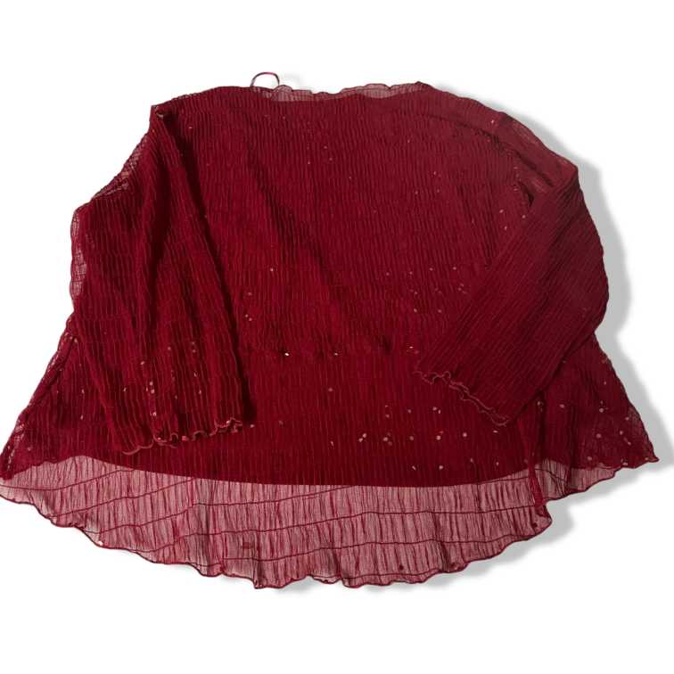 Vintage women Bassini Y2k Red Sheer Top with sequins details  Size L/xl|L23 W18| SKU 5500