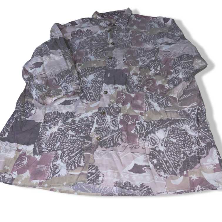 Vintage men purple printed silk 80s / 90s patterned shirt in XL| L34 W22|SKU 5503