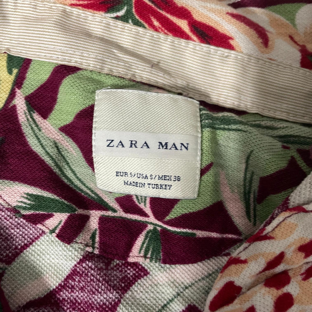 Vintage Zara man tropical design multi floral print polo shirt  in XL|L26 W17| SKU 5505