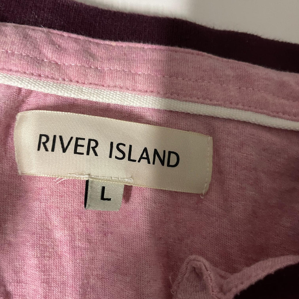 Vintage River Island men's Pink POLO shirt in L| L30 W19| SKU 5511