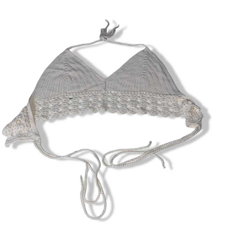 Vintage Women's White Crop-top Halter Bralette in M|L14 W14| SKU 5518