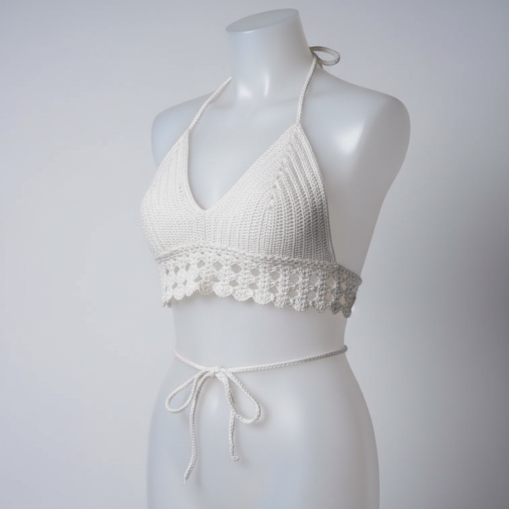 Vintage Women's White Crop-top Halter Bralette in M|L14 W14| SKU 5518