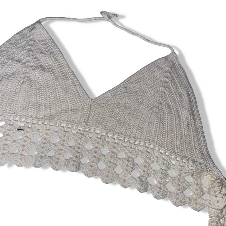 Vintage Women's White Crop-top Halter Bralette in M|L14 W14| SKU 5518