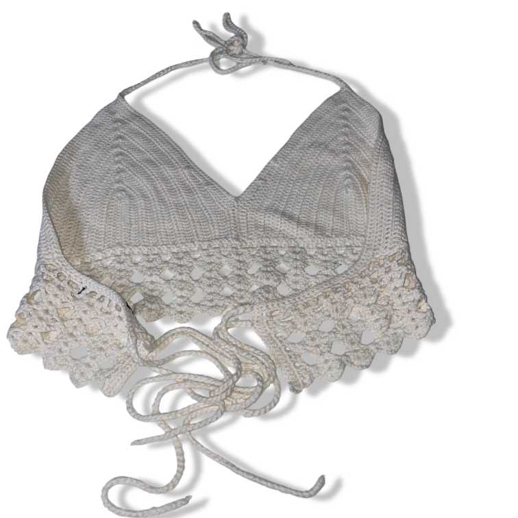 Vintage Women's White Crop-top Halter Bralette in M|L14 W14| SKU 5518