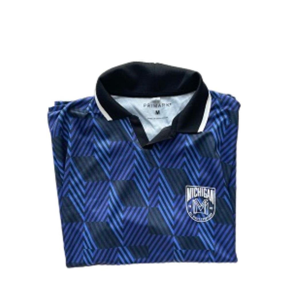 Vintage Primark blue geometric pattern michigan polo shirt size M