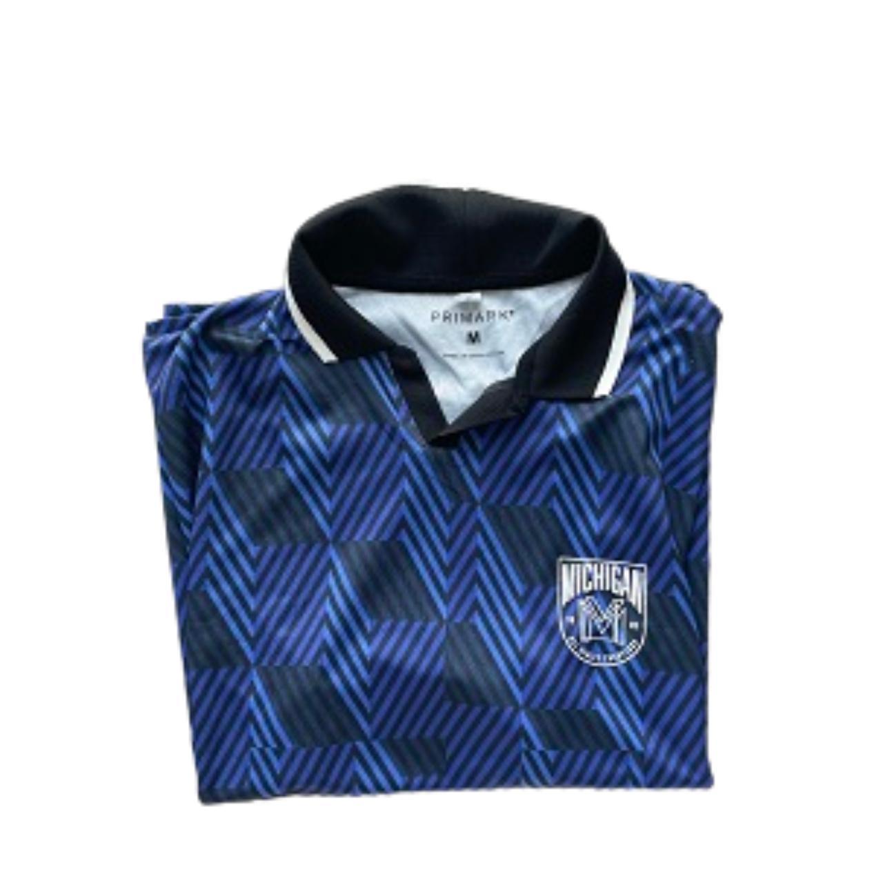 Vintage Primark blue geometric pattern michigan polo shirt size M