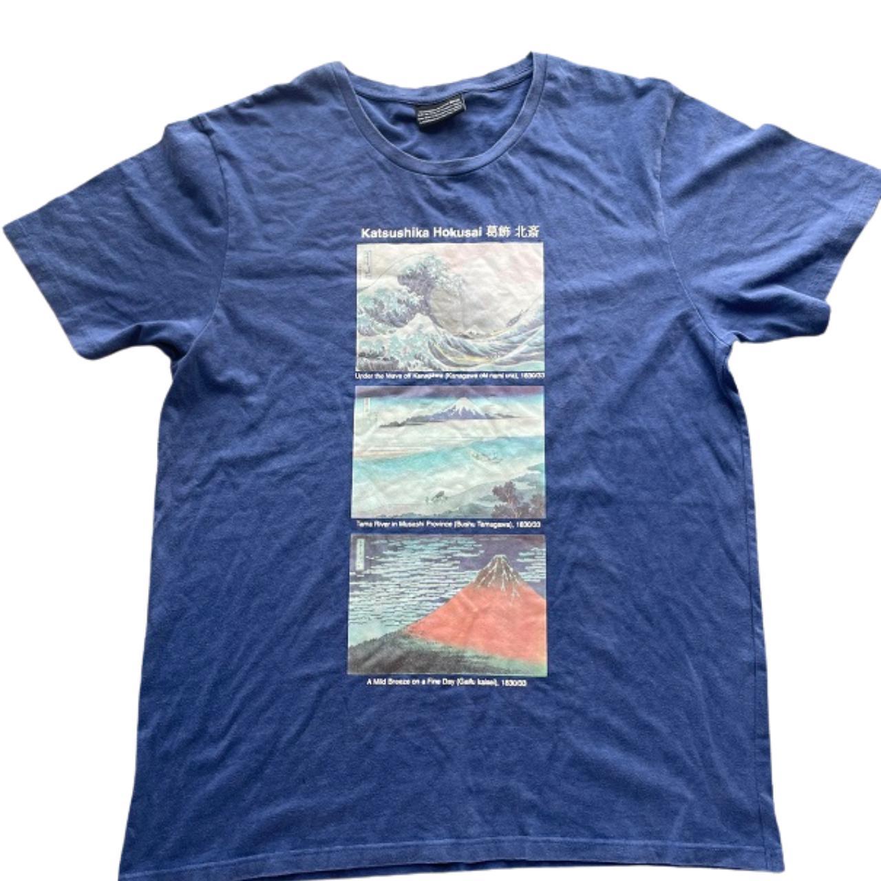 vintage blue Katsushika Hokusai graphics short sleeve tshirt size M