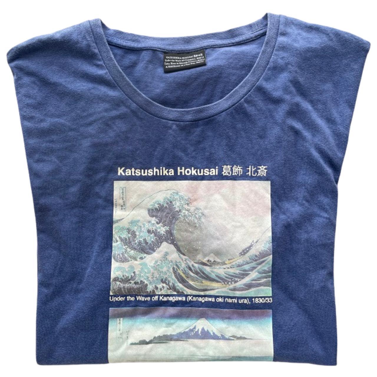vintage blue Katsushika Hokusai graphics short sleeve tshirt size M
