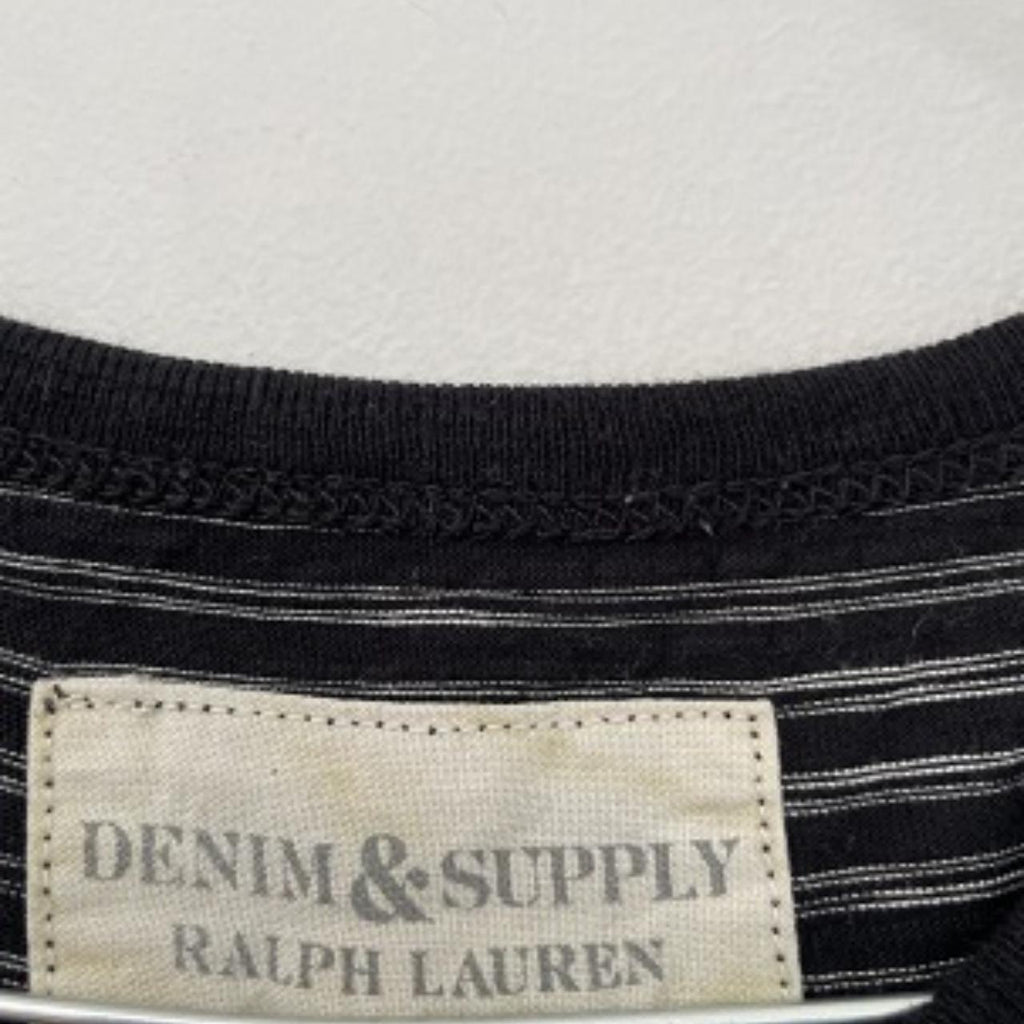 Vintage Denim & Supply Ralph Lauren Black stripped 3 button up tshirt size M