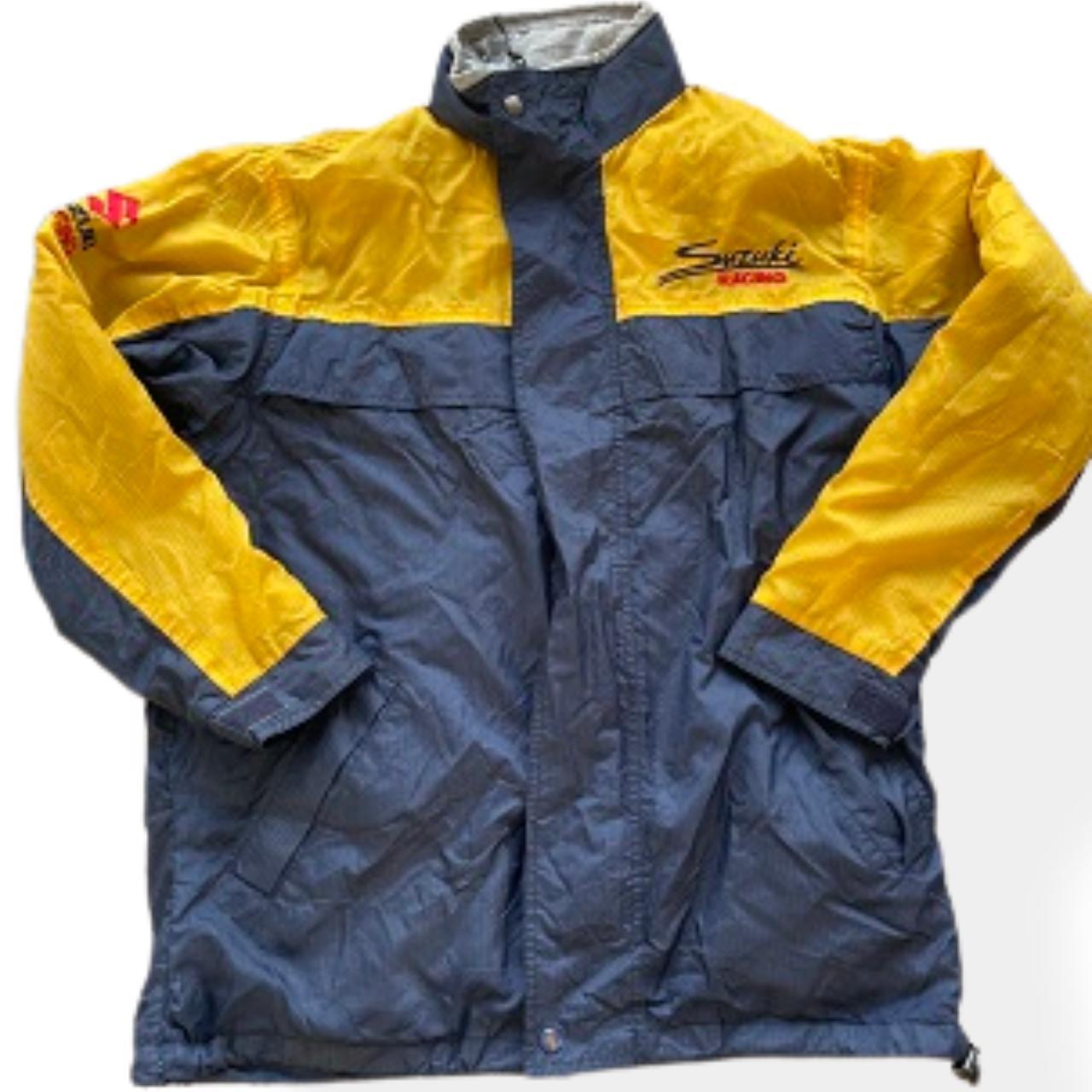 Vintage Suzuki Racing Waterproof Zip Up Windbreaker Medium hoodie Jacket in Blue and Yellow