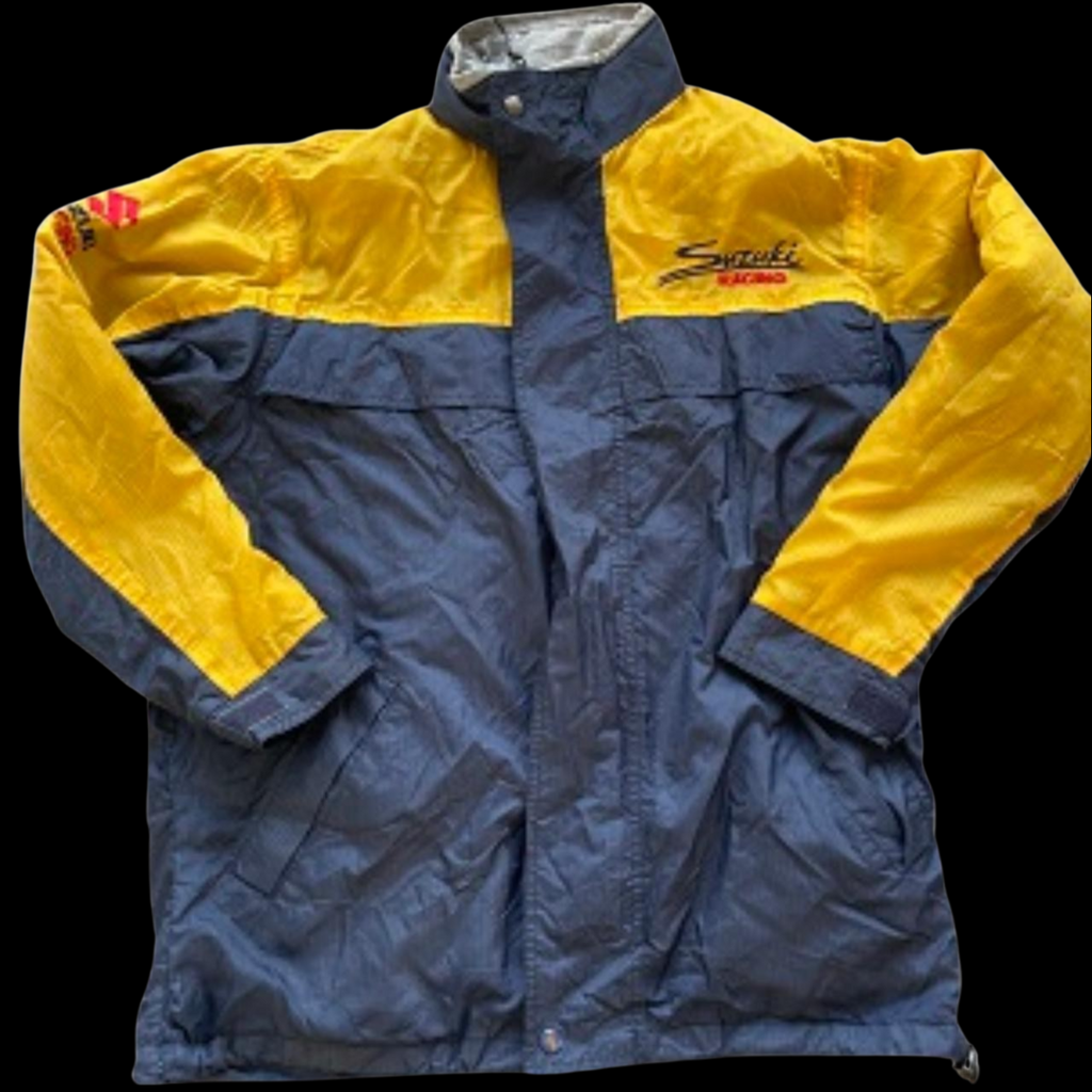 Vintage Suzuki Racing Waterproof Zip Up Windbreaker Medium hoodie Jacket in Blue and Yellow