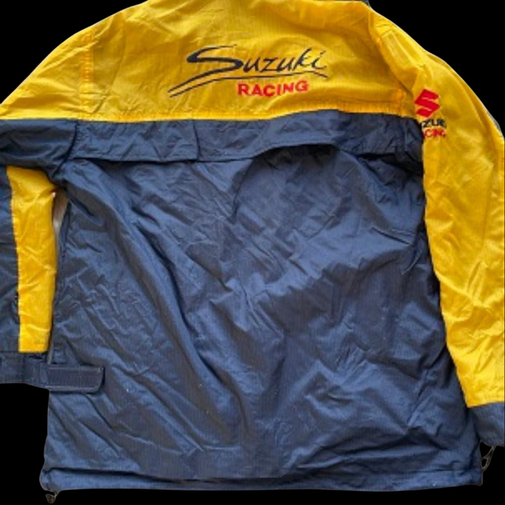 Vintage Suzuki Racing Waterproof Zip Up Windbreaker Medium hoodie Jacket in Blue and Yellow