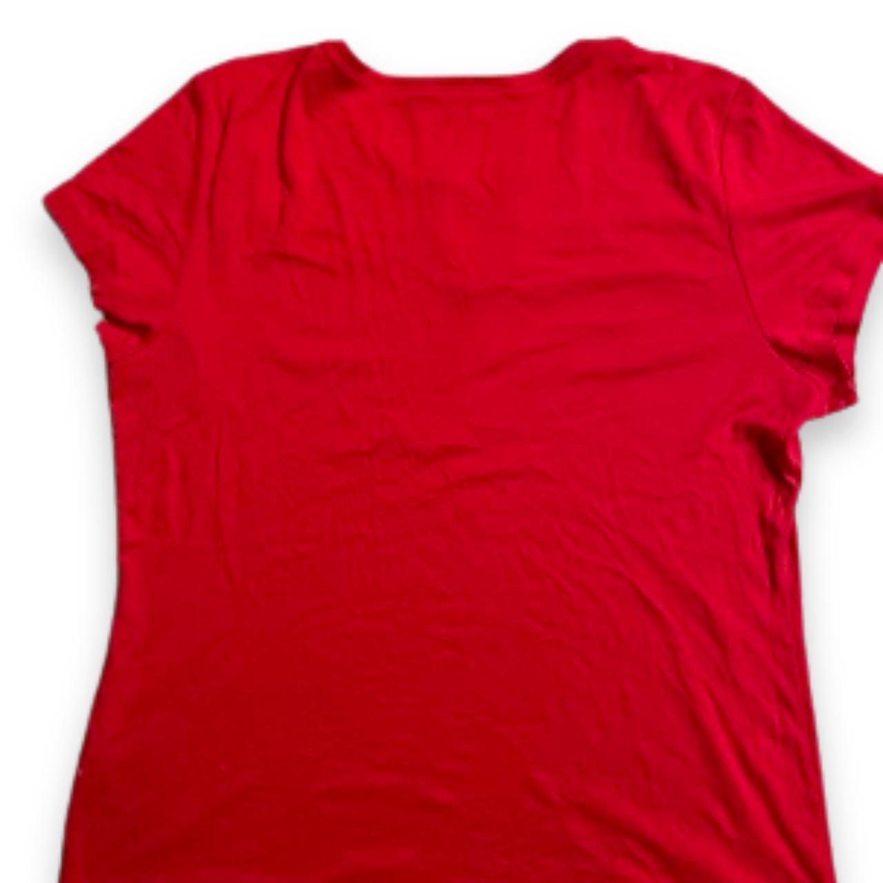 Vintage Red Tommy Hilfiger Womens V-Neck Plain Short Sleeves Logo T-Shirt