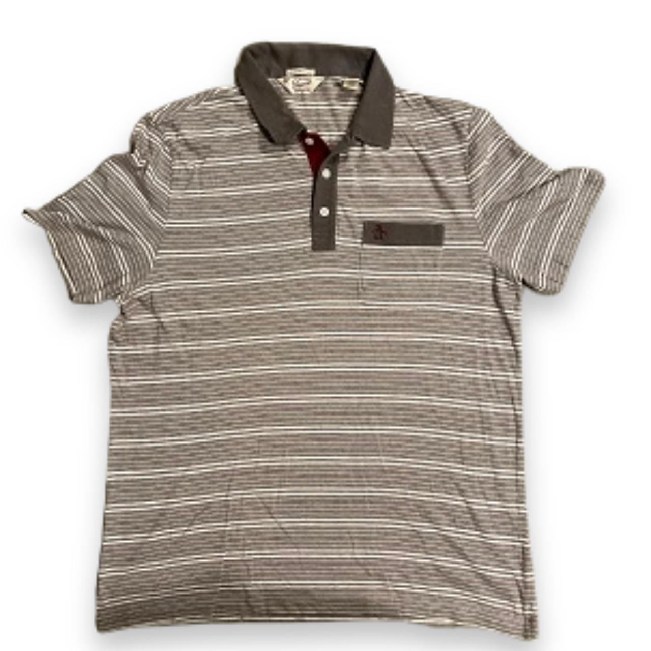 Vintage Mens Original Penguin grey stripe Polo Short sleeve Shirt size M