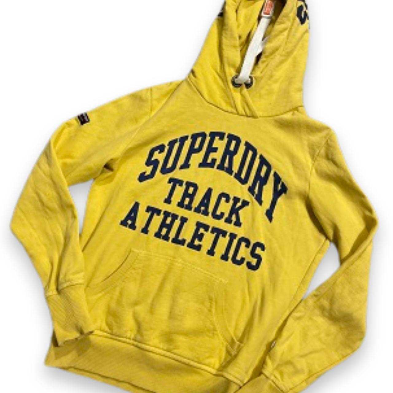 Vintage Yellow Superdry Track Athletics Graphics hoodie Sweatshirt in M